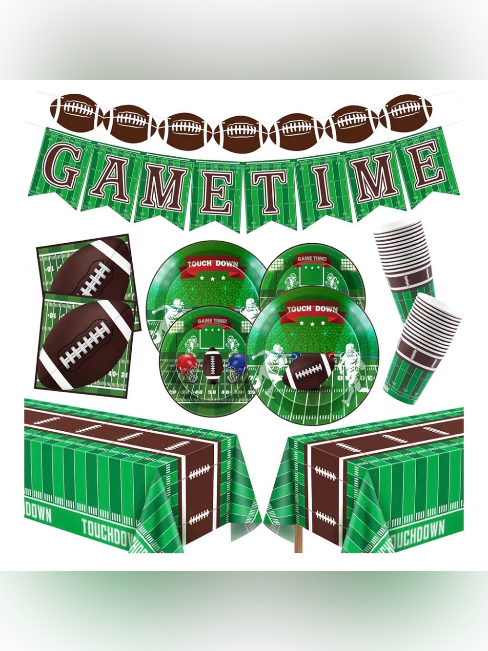 Game Time Green Football Party Supplies Kit - Unbranded